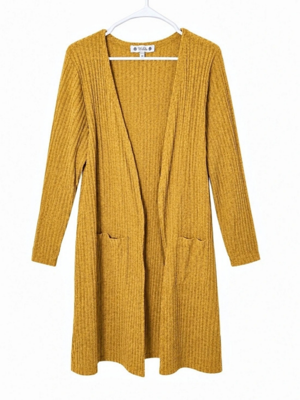 Wilde Ribbed Open Front Cardigan in Heathered Mustard Yellow Size 3X Like New